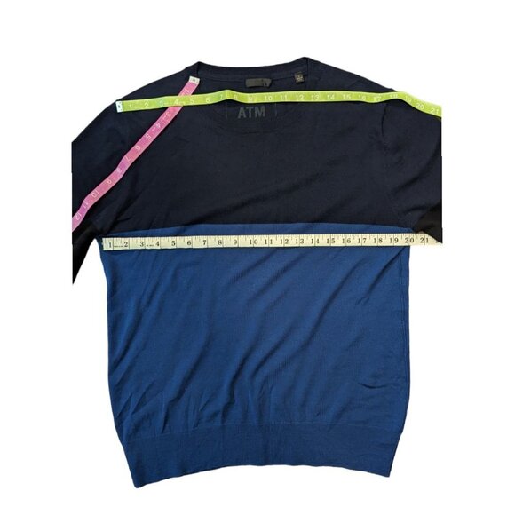 ATM Anthony Thomas Melillo Merino Wool Color Blue & Black Block Crew Sweater L - Picture 10 of 15